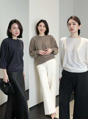 LORRAINE25冬新 随性优雅-2/60支进口澳毛不规则设计款针织蝙蝠衫