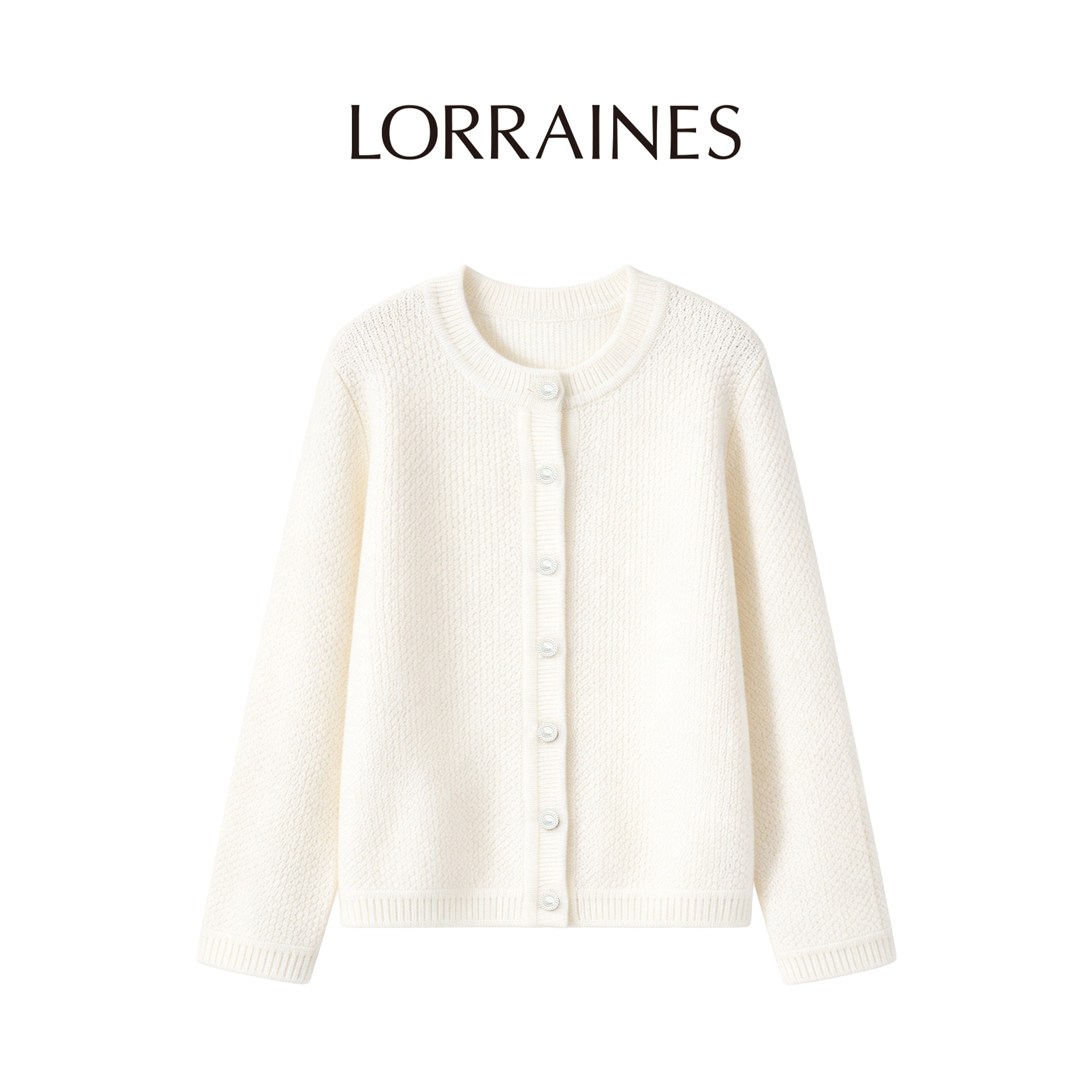 LORRAINES 法式衣橱-德国扬子纱中古圆领提花小香风针织开衫外套