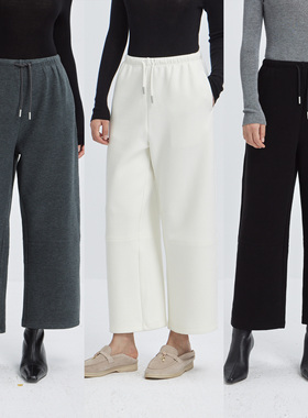 LORRAINES “云朵裤”高腰松紧绒感宽腿显瘦运动裤九分裤休闲美学