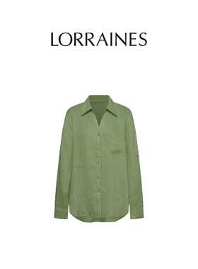 LORRAINES 智性衣橱系列-松弛美学夏日100亚麻V领宽松长袖衬衫