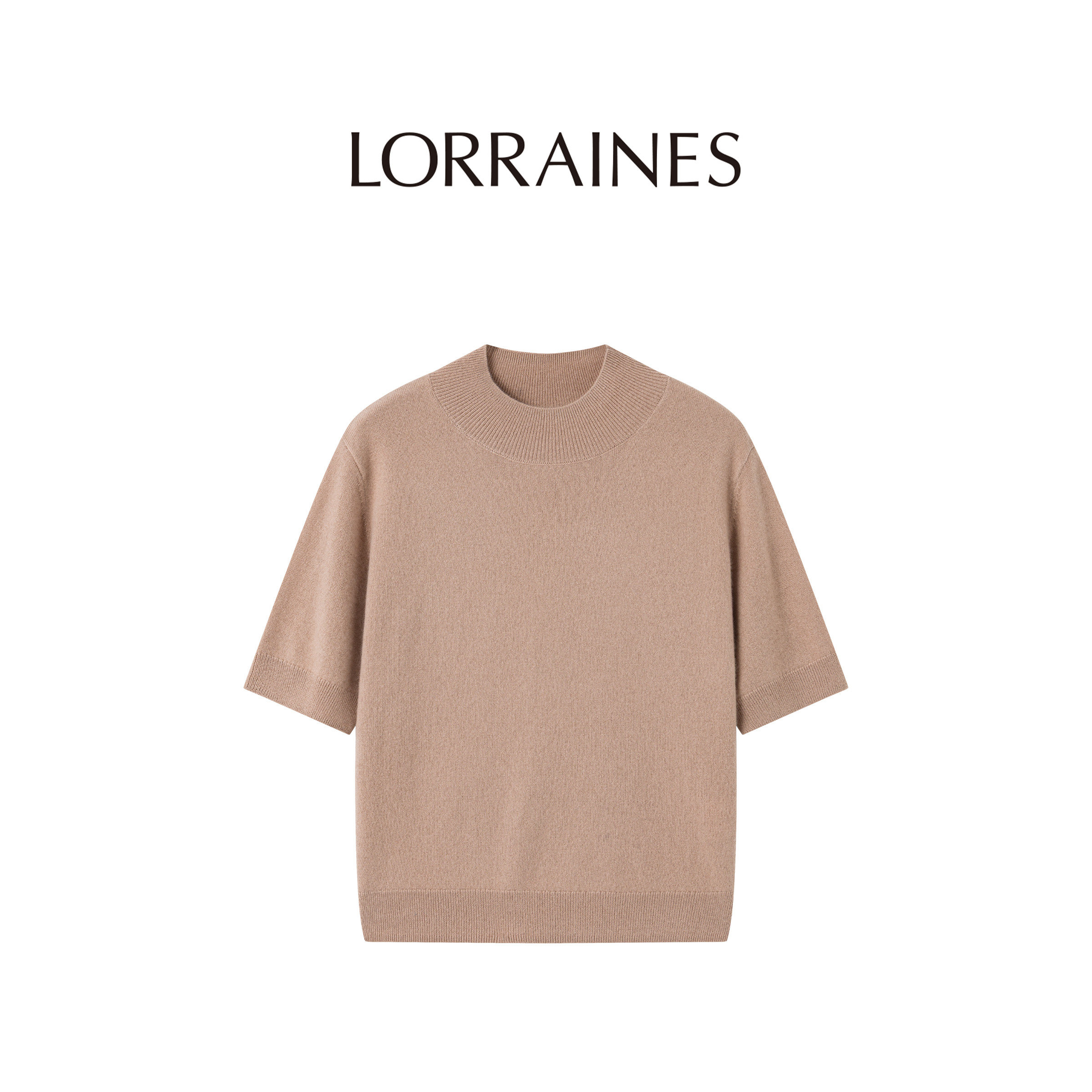 LORRAINES 高奢通勤-100baby山羊绒半高领针织短袖内搭
