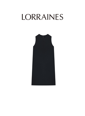 LORRAINES大艺术家系列-重磅三醋酸圆领无袖宽松直筒连衣裙小黑裙