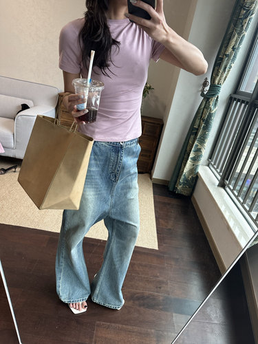 金姐同款 WEEEECHAN次日早晨  脏粉色修身短袖T恤女