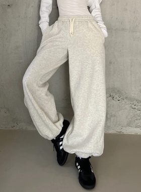 次日早晨next day morning 抽绳宽松阔腿束脚卫裤 运动休闲长裤