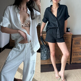 WEEEECHAN次日早晨  手工卷袖短袖衬衫(亚麻)