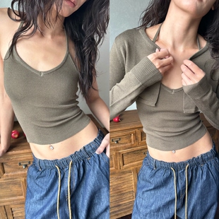 挂脖背心羊毛针织两件套 坎肩mini开衫 现货 WEEEECHAN次日早晨