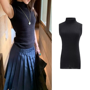 现 WEEEECHAN次日早晨  修身正肩复古可翻折高领针织马甲