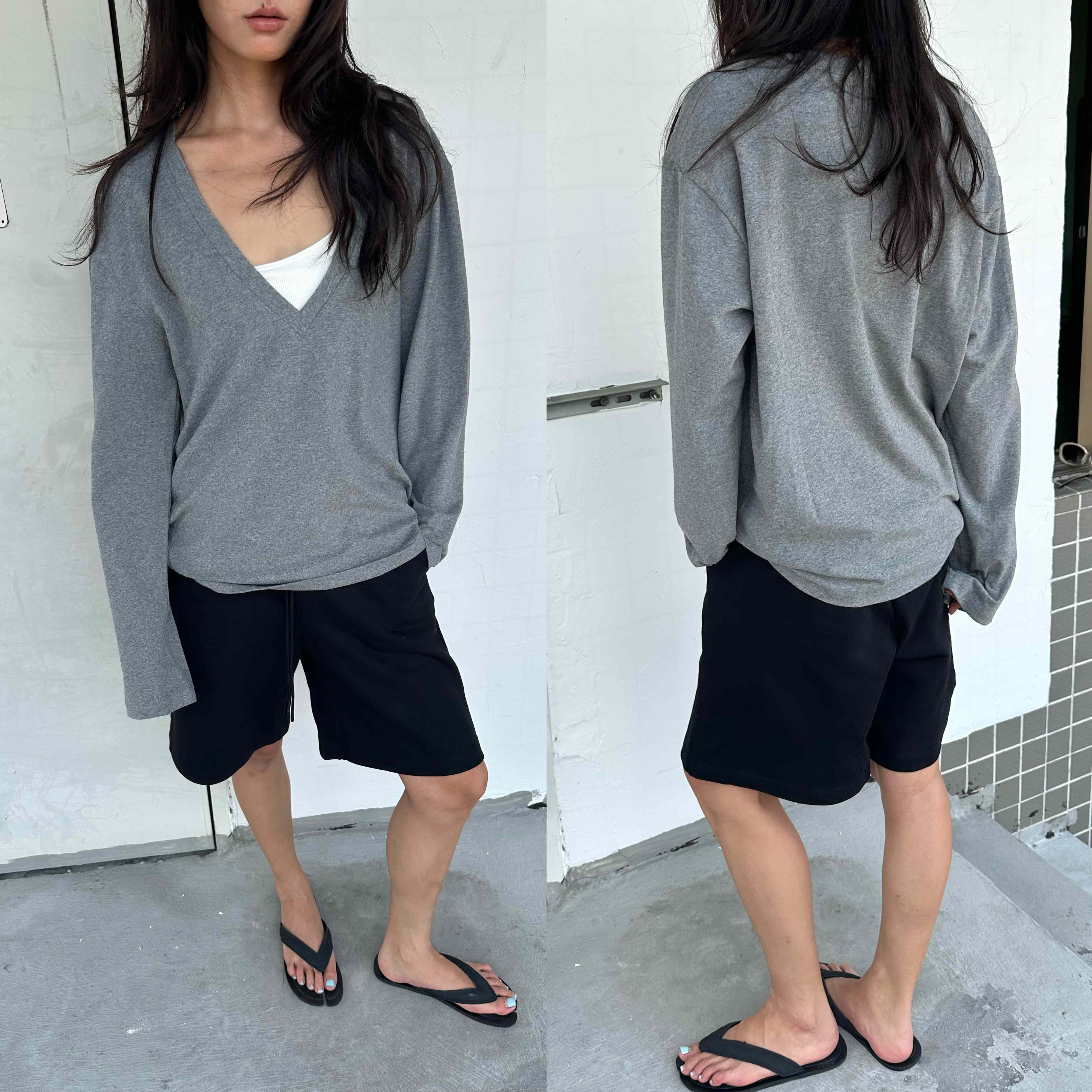 WEEEECHAN｜次日早晨   ｜慵懒宽松深V领长袖T恤