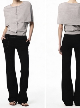 现货 WEEEECHAN次日早晨 优雅假两件斗篷针织开衫 白色/灰色