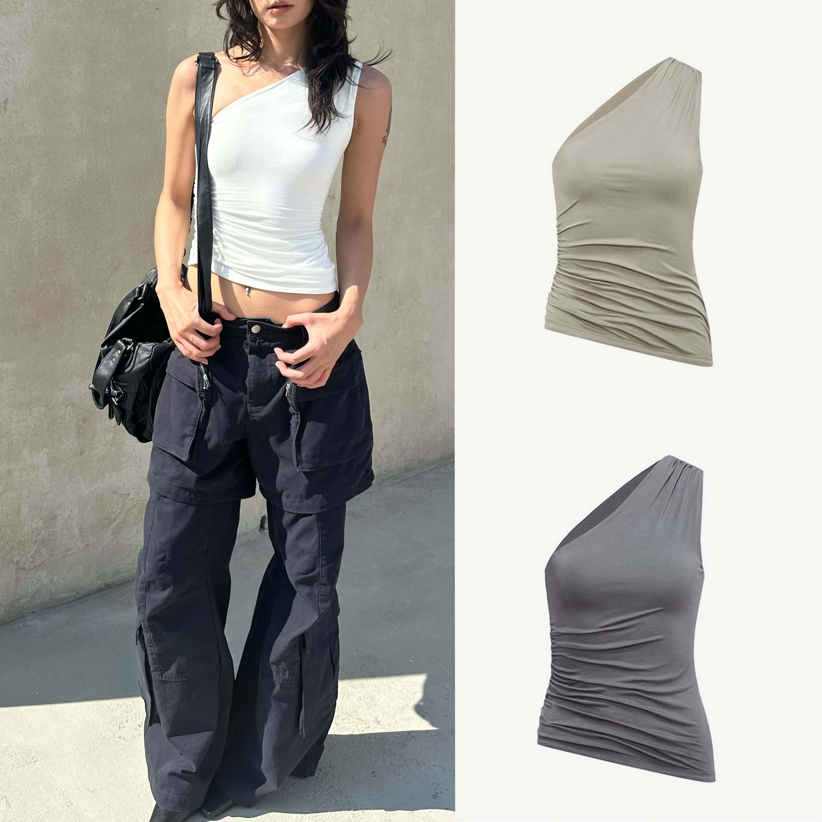 WEEEECHAN｜次日早晨｜弹力修身抽褶单肩背心