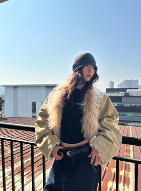 现货 W.EEEECHAN 次日早晨内里夹棉保暖真毛滩羊毛领沙卡夹克外套