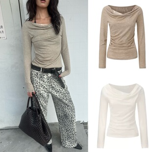 现货 WEEEECHAN次日早晨 蕾丝拼接假两件莱赛尔绵羊毛荡领打底衫