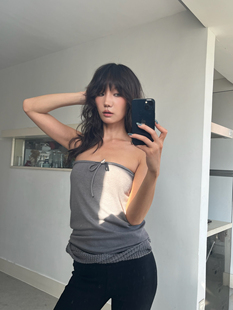 现货 nana同款 上下两穿 WEEEECHAN 羊毛系带蝴蝶结抹胸背心上衣