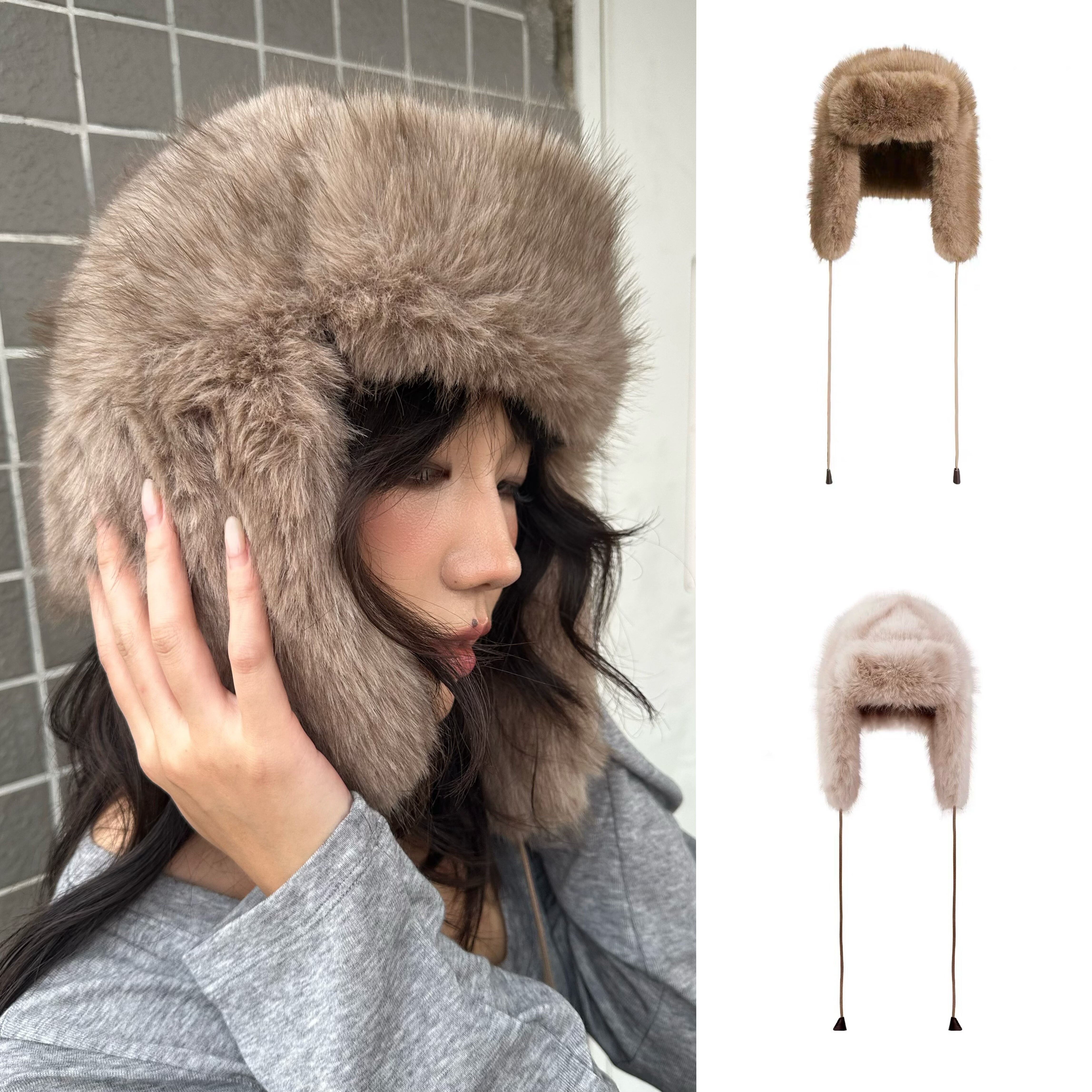 现货 WEEEECHAN次日早晨  系带环保皮草Luma护耳帽 米白/卡其