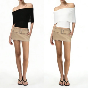 现货 WEEEECHAN次日早晨 “雅痞”宽腰带mini裙裤 卡其