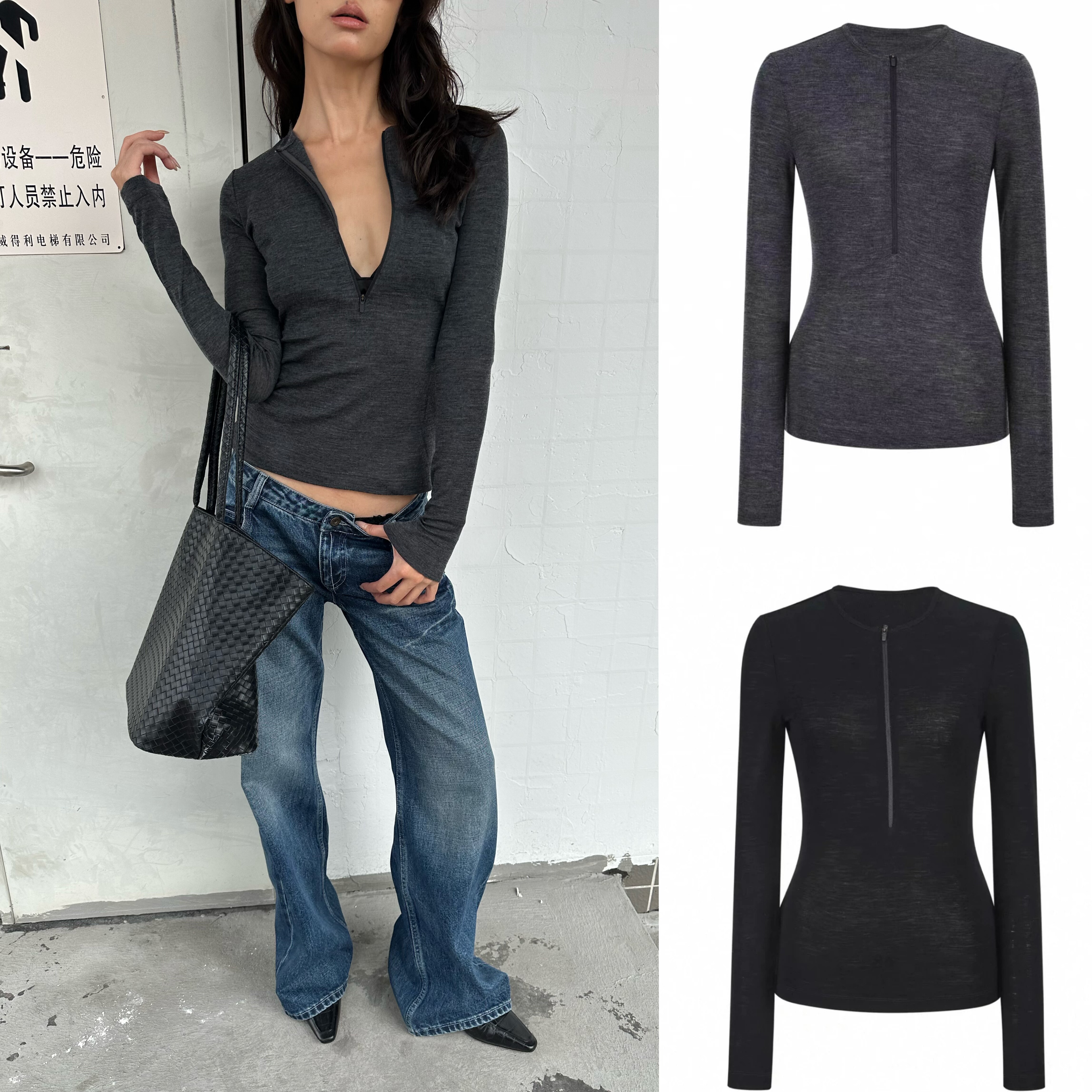 现货还原 面料党必入款 WEEEECHAN次日早晨高品质 V领羊毛拉链T恤