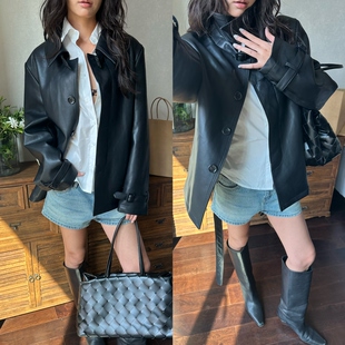 廓形宽肩翻领含腰带皮衣 WEEEECHAN次日早晨 现货 还原