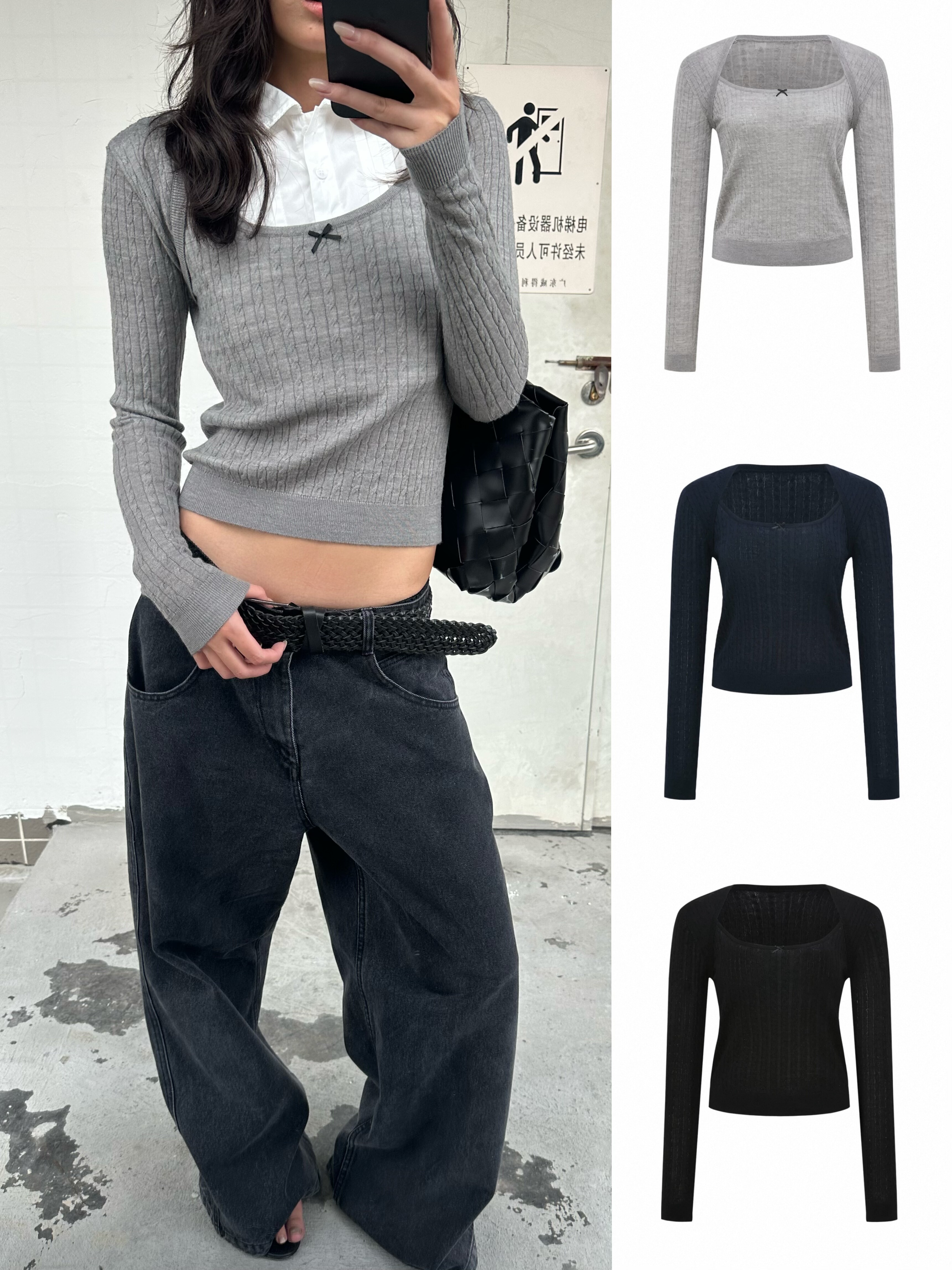 现货还原 WEEEECHAN次日早晨 假两件袖套麻花 羊毛针织衫上衣女