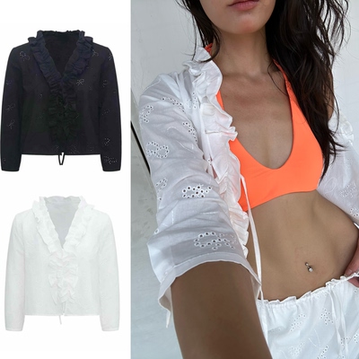 现货 还原 碳酸同款 WEEEECHAN次日早晨 蝴蝶结刺绣系带开衫