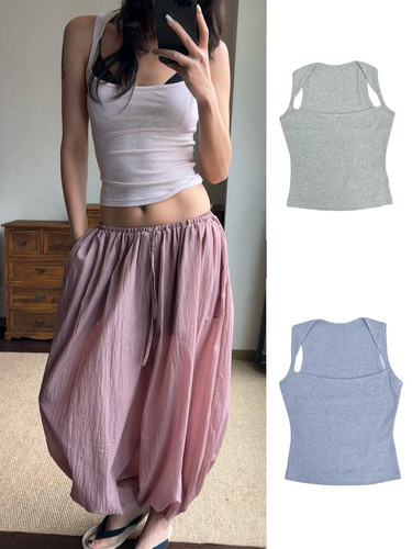 WEEEECHAN次日早晨  梯形领口弹力修身背心 浅粉/浅绿/浅蓝