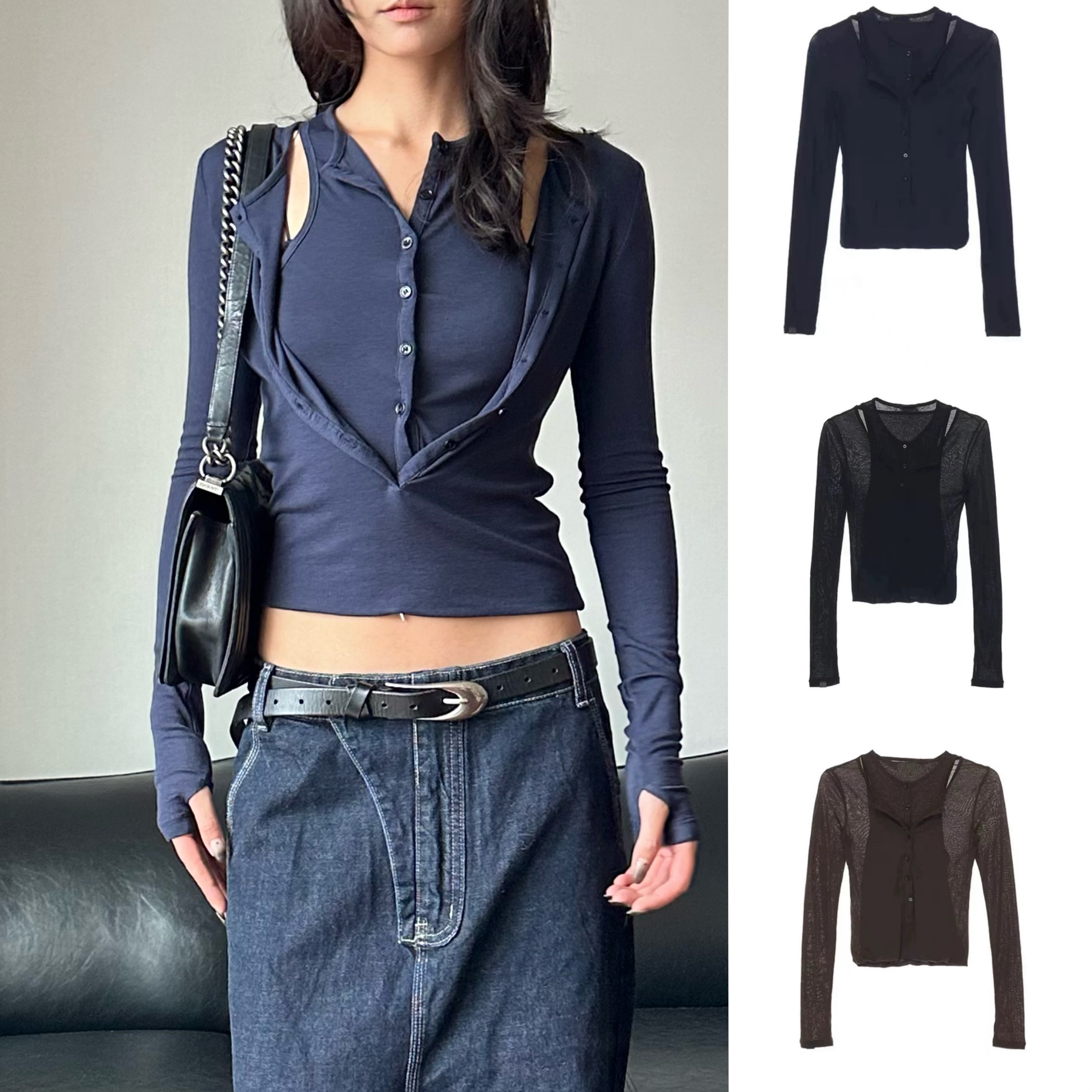 WEEEECHAN 次日早晨 高品质 2-in-1两穿纽扣门襟天丝羊毛针织长袖