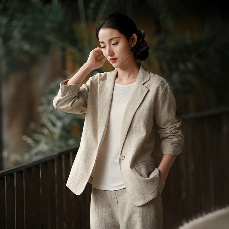 鹿与安笛棉麻外套薄款夏新款苎麻外套女新中式高级感西装上衣防晒