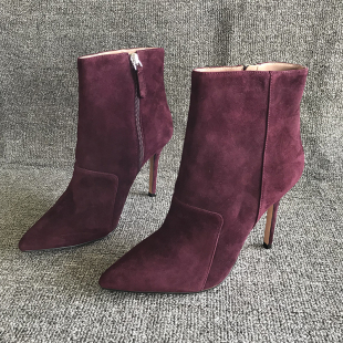 外贸高跟鞋37码英伦麂皮尖头性感细跟高跟时装靴马丁靴裸靴短靴