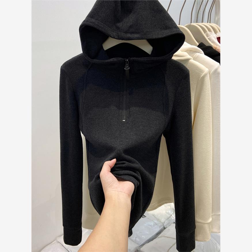 欧洲新半拉炼双面德国天鹅绒连帽运动衫的妇女在秋季和冬季羊毛衬