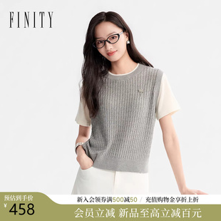 FINITY菲妮迪假两件针织衫2026年夏季新款拼接优雅灰色毛衣上衣女