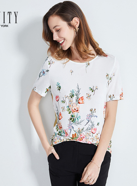 FINITY秋装雪纺短袖很仙的上衣女白色洋气薄碎花配裙子