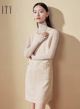 FINITY菲妮迪无袖小香风连衣裙2024年冬季气质优雅通勤裙子女