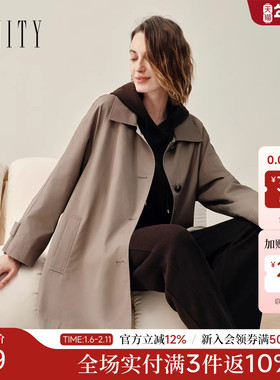 FINITY菲妮迪风衣2025年秋季新款简约卡其色气质连帽通勤外套女