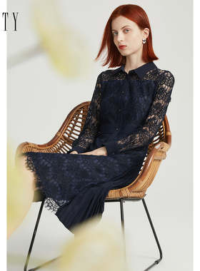 FINITY2023冬季连衣裙镂空设计感名媛气质显瘦中长款裙子女