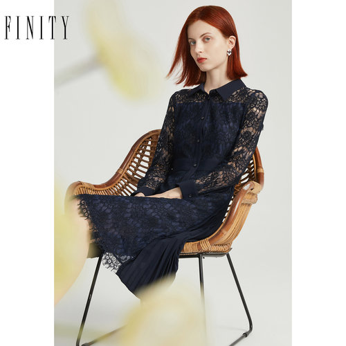 FINITY2023冬季连衣裙镂空设计感名媛气质显瘦中长款裙子女