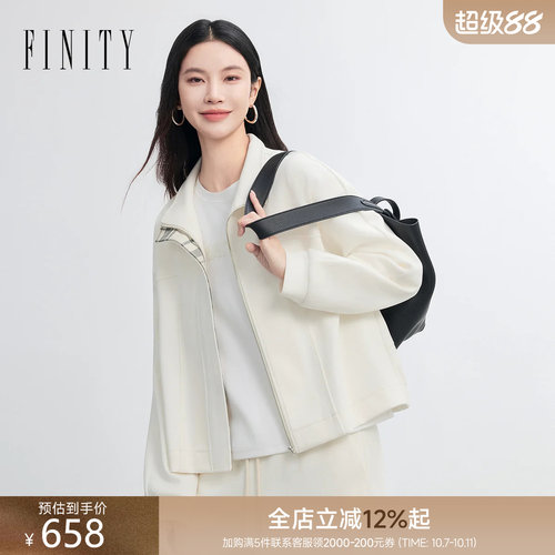 菲妮迪春款棉质立领短外套女装