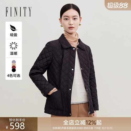 菲妮迪黑色保暖通勤棉衣棉服
