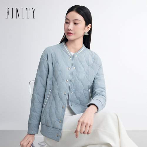 菲妮迪春季保暖菱形短款棉服女