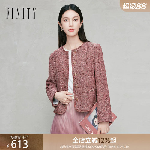 FINITY小香风酒红色短外套