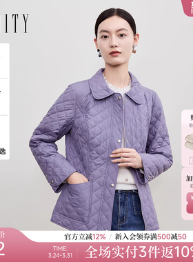 菲妮迪品牌棉衣棉服2025年冬季新款简约紫色气质保暖轻薄通勤外套