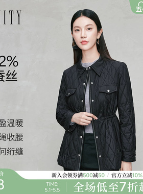 FINITY菲妮迪棉衣棉服2025年冬季新款简约抽绳显瘦菱格保暖外套女