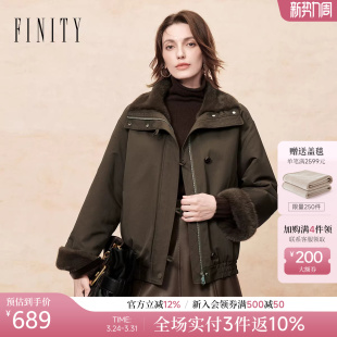 保暖外套女士 简约棕色绒感短款 FINITY菲妮迪派克服2025年冬季 新款