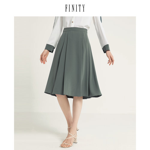 FINITY2023秋装纯色时尚简约半身裙女高腰休闲中长款裙子女