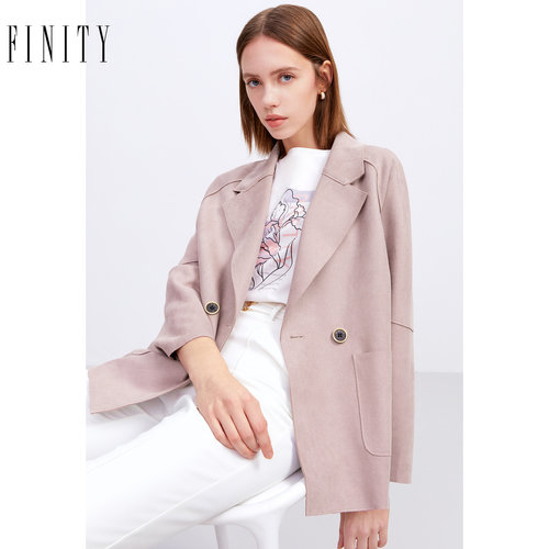 FINITY冬装简约麂皮绒短外套女气质休闲小众减龄大衣女