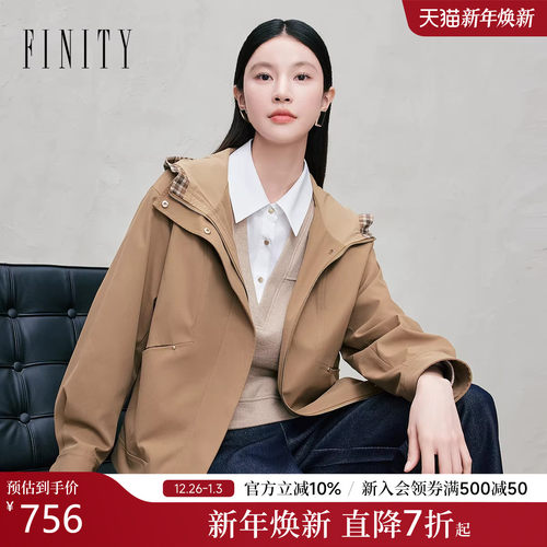 FINITY菲妮迪短外套格纹连帽宽松