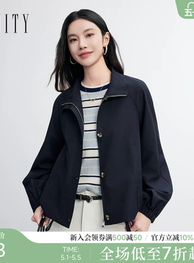 FINITY菲妮迪短外套2026春新款简约翻领蓝色宽松短款外套上衣女装