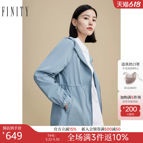 菲妮迪耐皱连帽品牌风衣
