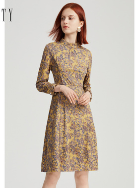 FINITY2023冬季连衣裙减龄时尚气质收腰中式复古中长款裙子女