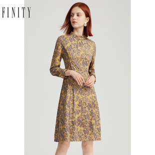 FINITY2023冬季连衣裙减龄时尚气质收腰中式复古中长款裙子女