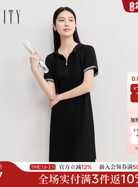 FINITY菲妮迪连衣裙2026年春季新款简约黑色连帽休闲通勤长裙女装
