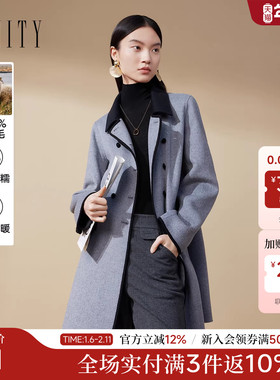 FINITY菲妮迪毛呢外套2025年冬季新款翻领双面呢中长款羊毛大衣女